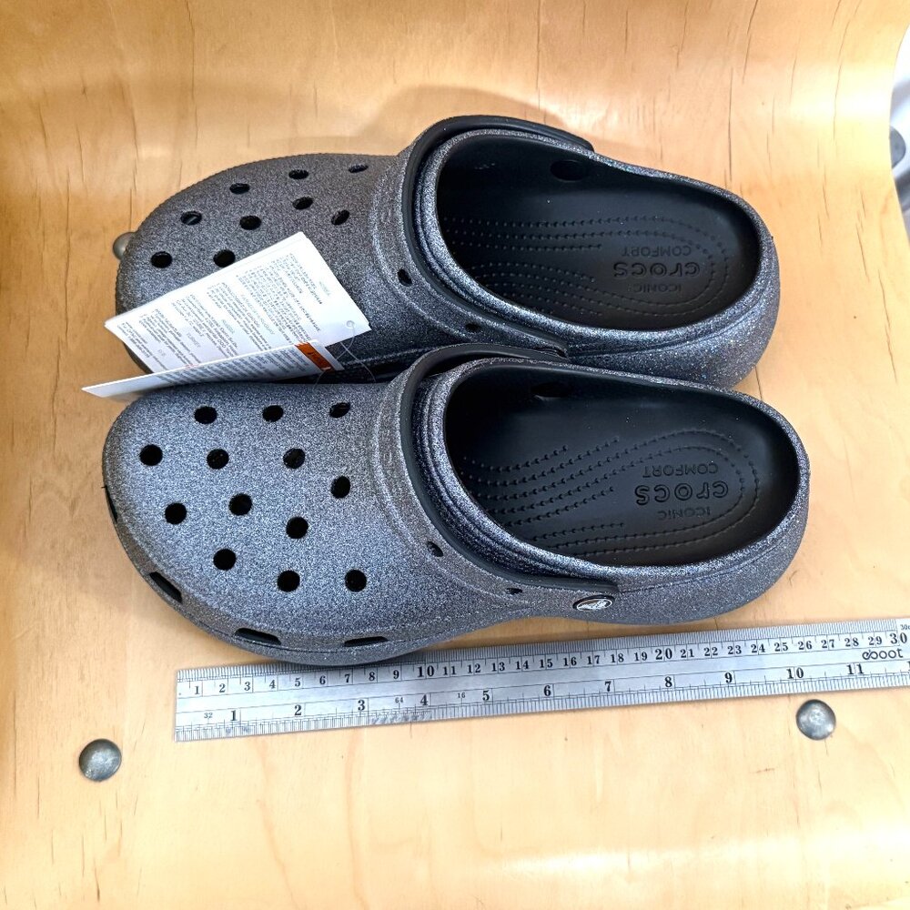NWT CROCS Silver Glitter Platform Comfort Clogs Womens Size 10 Sparkly New - Picture 9 of 13